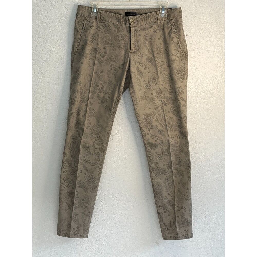 The Limited Paisley Print Ankle Pants Women's Size 6 Taupe Stretch Cotton Slim C